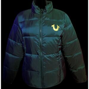 NWT Black Slim Fit Women's True Religion Puffer Jacket, Size XL